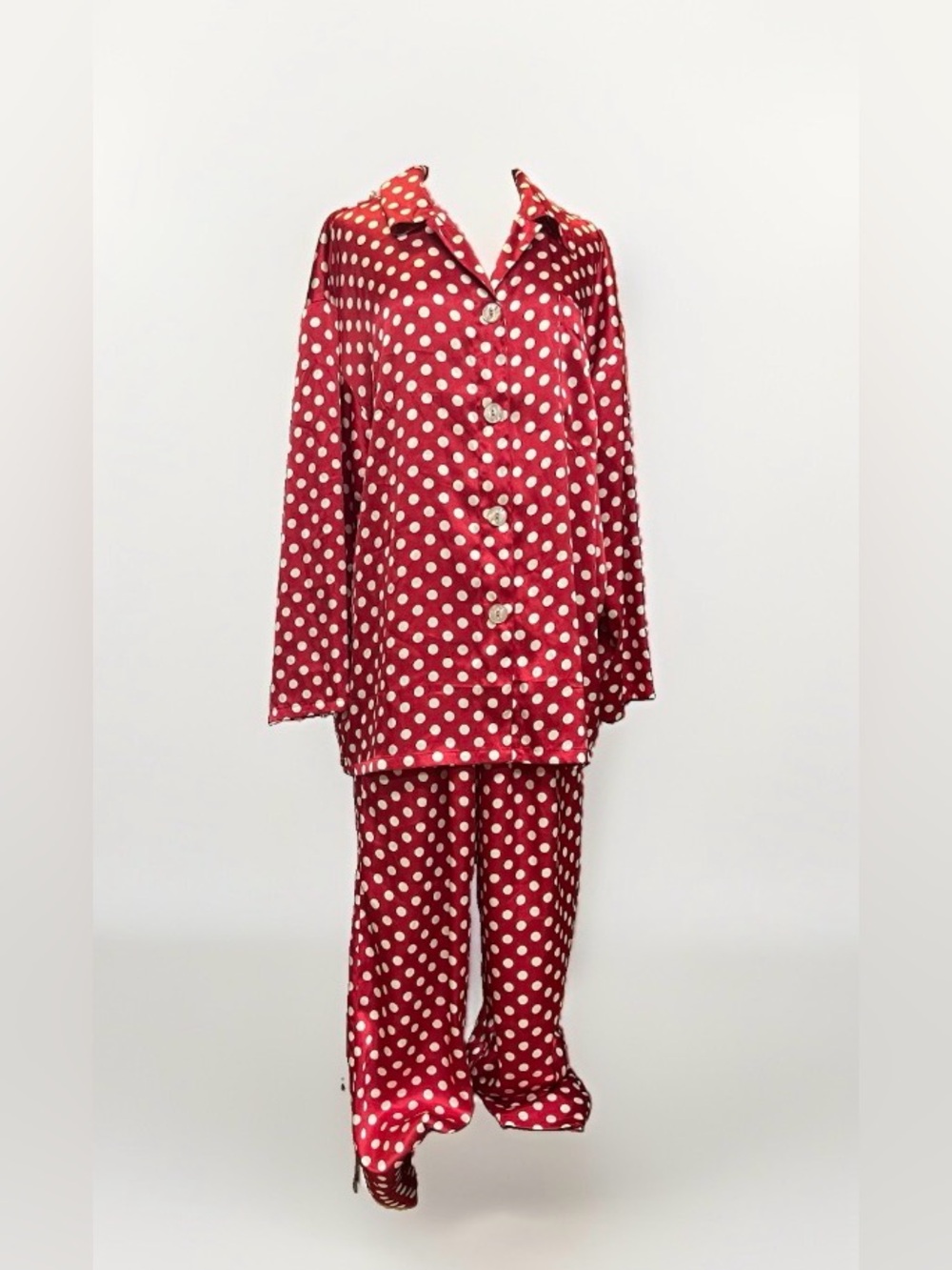 Vintage Victoria’s Secret Red White Polka Dot Satin Pajama Set Size M 4/99
